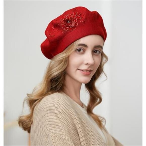 Women\'s Flower Embroidery Beret Hat French Style Knitted Beret Hat main image 4